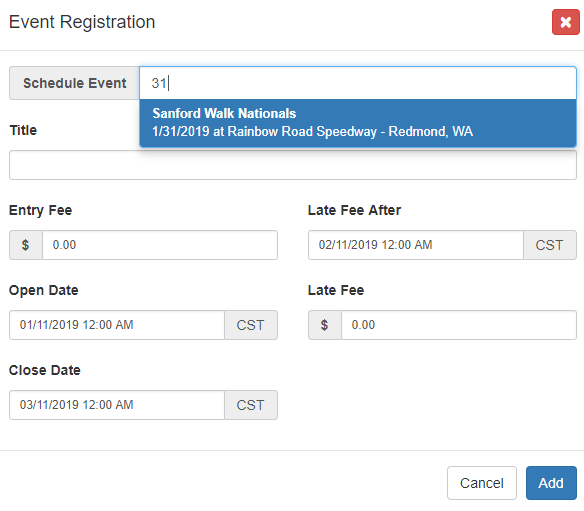 Add Event Registration Modal
