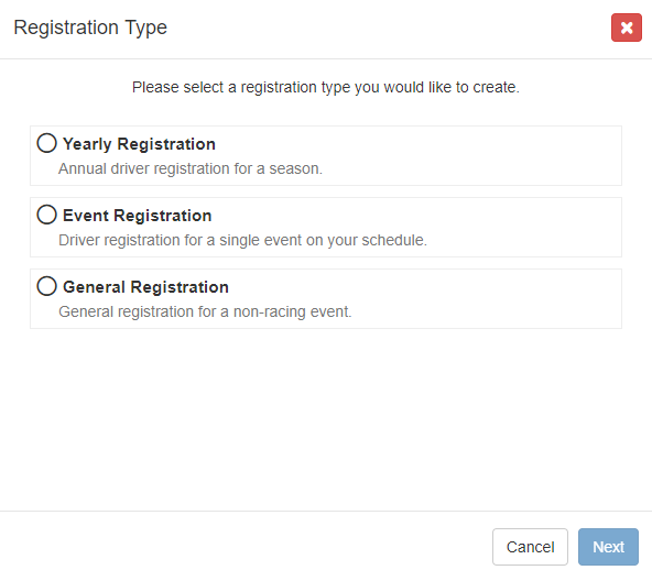Registration Type Modal